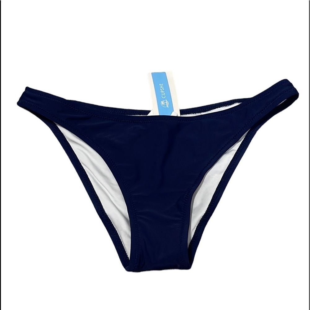Cupshe Navy Bikini Bottom NEW Small Peyton Low Waist Hipster